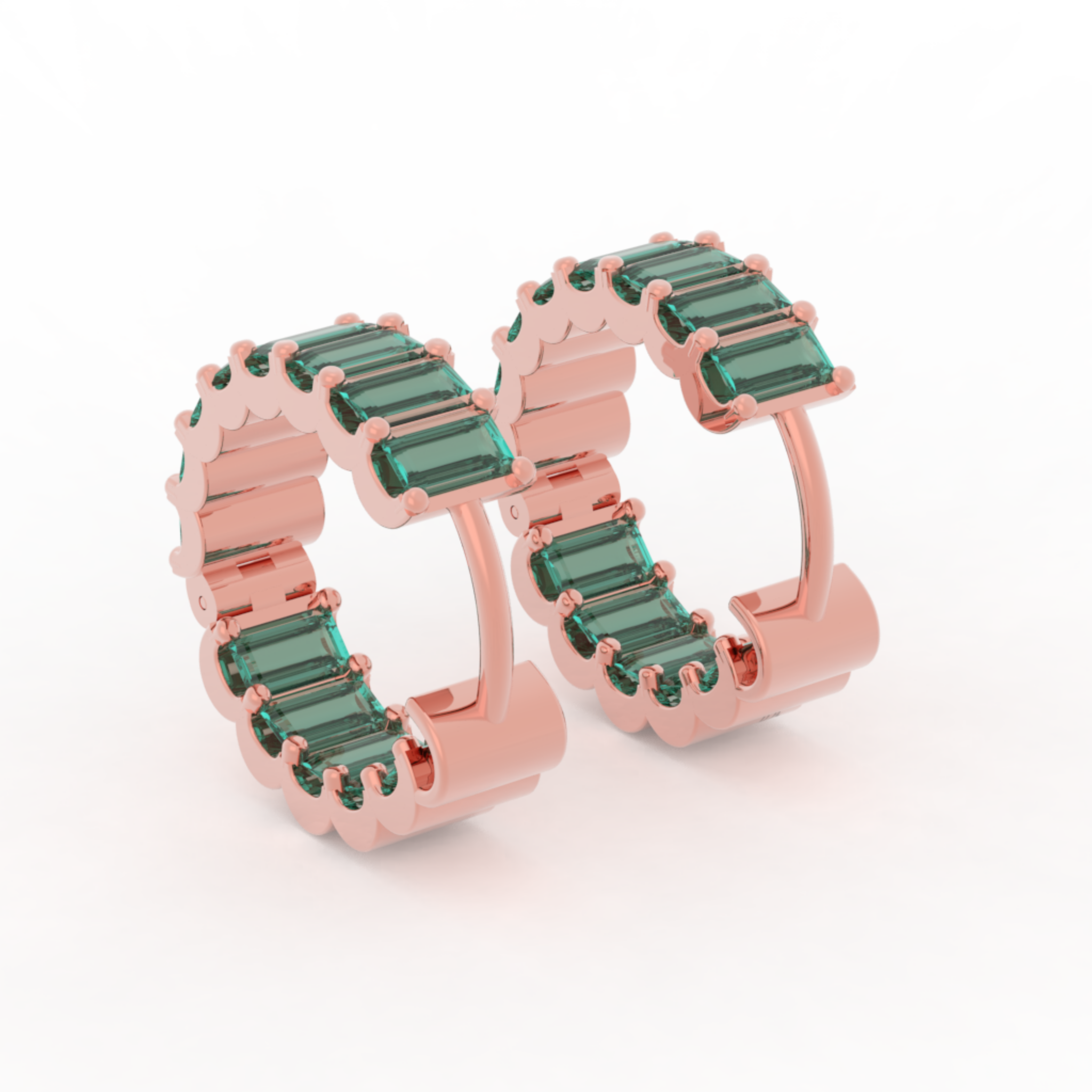 Baguette Emerald C-Hoop Earrings, Hallmarked 925 Sterling Silver